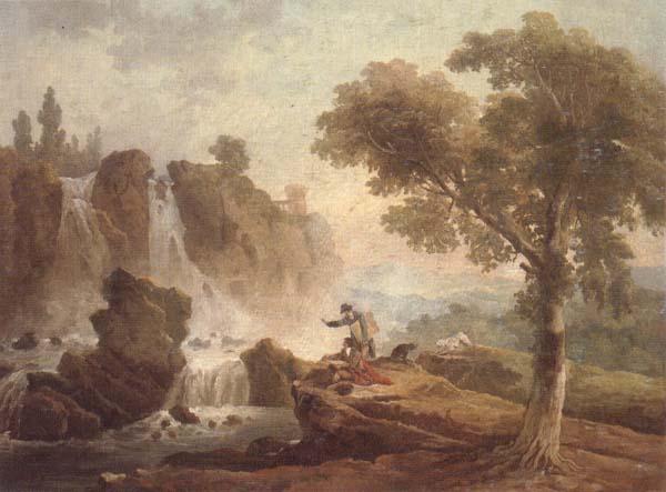 unknow artist Rome,a view of the falls at tivoli with two artists sketching from a promontory oil painting image